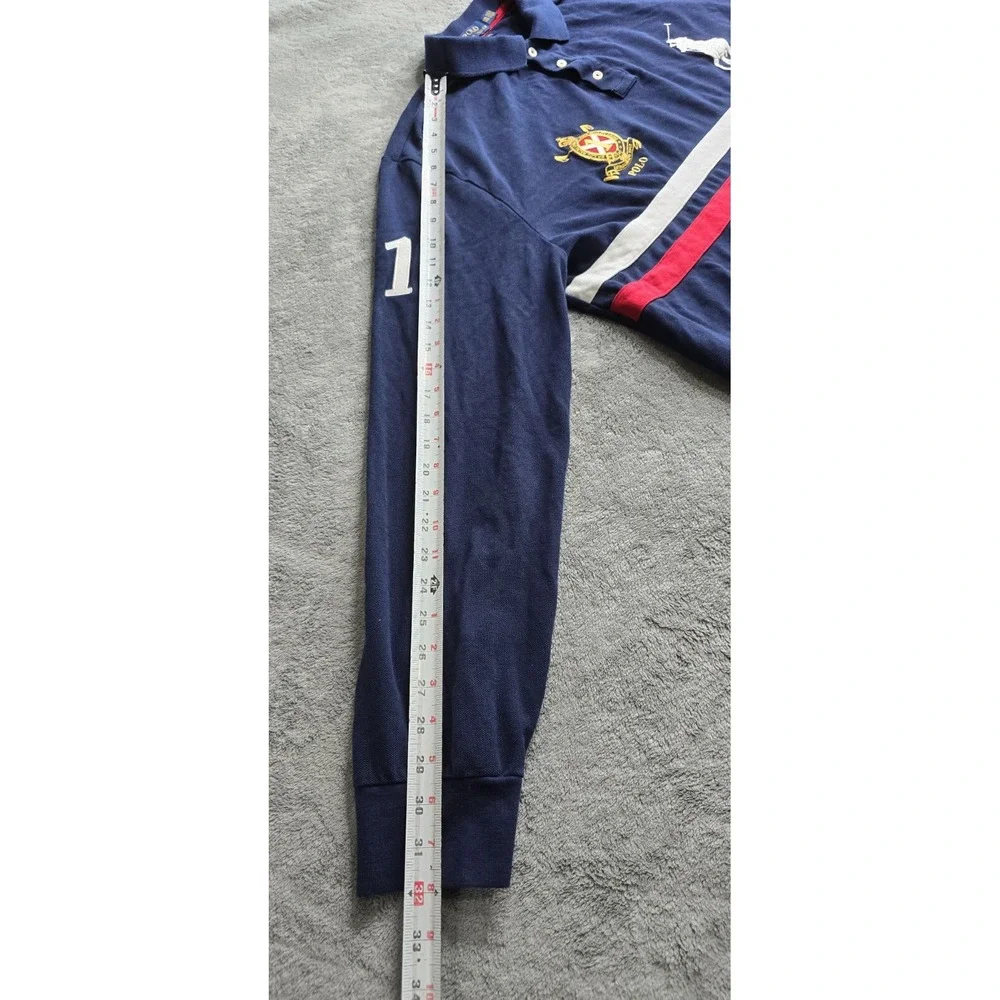 POLO RALPH LAUREN Men's XXL Gold Crest Big Pony Custom Slim Fit L/S Polo Navy